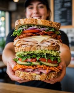 Sandwich with tons of toppings.
