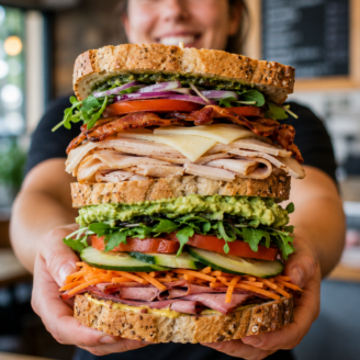 Sandwich with tons of toppings.