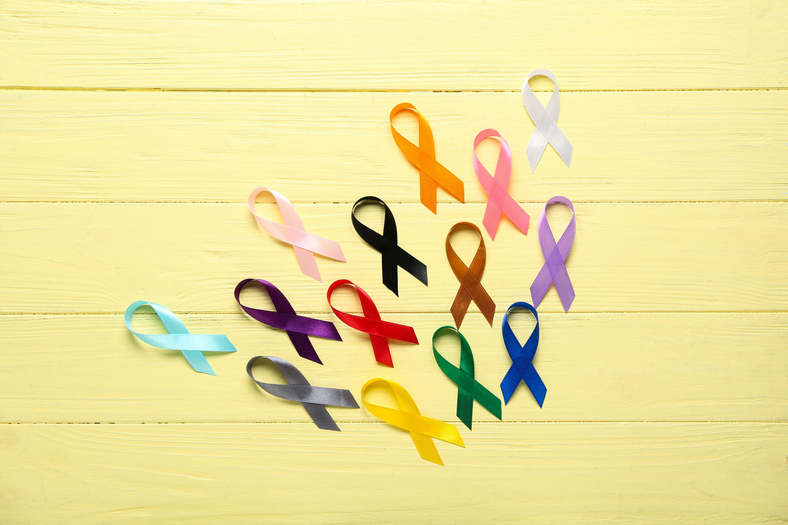 multicolored ribbons site on a yellow background